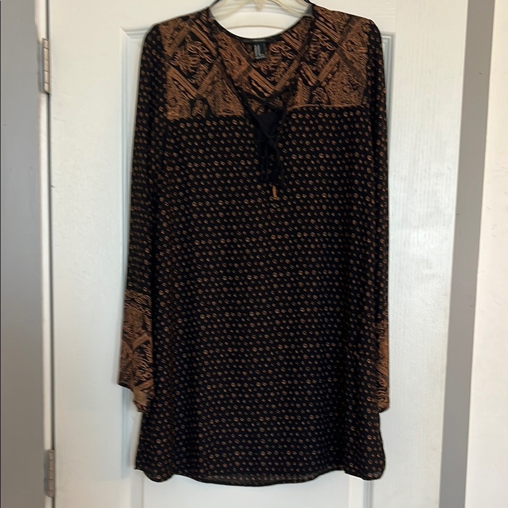 Black and Brown Patterned Women's Dress